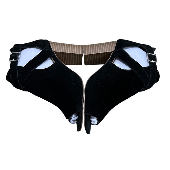 GAP Black Suede Peep Toe Ankle Strap Block Heel Sandals Size 7 Women's - Picture 6 of 9